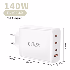 Tech-Protect NC140W-GAN 4 portu 140 W sienas lādētājs - balts