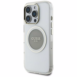 Guess IML Metal Colored Circle Classic Logo Magnētiskais viedtālruņa apvalks iPhone 16 Pro Max - pelēks