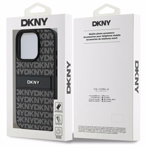DKNY tekstūras raksta svītrains viedtālruņa apvalks iPhone 16 Pro - melns