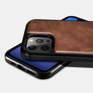 iCarer ādas vaska apvalks pārklāts ar dabīgu ādu iPhone 12 Pro Max melns (ALI1206-BK)