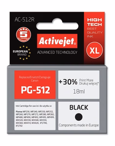 Activejet AC-512R – melnas tintes kasetne, aizstāj Canon PG-512, 18 ml, Premium