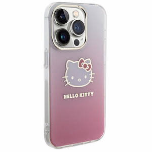 Hello Kitty IML Gradient Electrop Kitty Head viedtālruņa apvalks iPhone 15 Pro - rozā