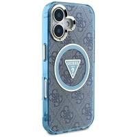 Guess IML Metal Glitter 4G Circle Triangle magnētiskais viedtālruņa apvalks iPhone 16 - zils