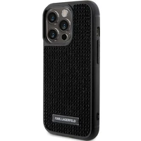 Karl Lagerfeld Rhinestone logotips metāla plāksne apvalks iPhone 15 Pro - melns