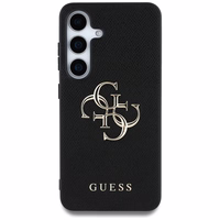 Guess Grained Big 4G Logo Small Classic Logo viedtālruņa apvalks Samsung Galaxy S25 melns