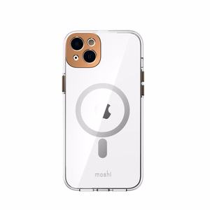 Moshi iGlaze vāciņš ierīcei iPhone 14 Plus, saderīgs ar MagSafe, caurspīdīgs ar “Sunset Gold” krāsas detaļām