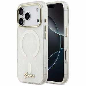 Guess IML Shell Script Metal MagSafe чехол для iPhone 17 Pro Max белый