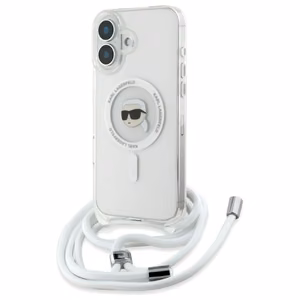 Karl Lagerfeld soma pāri plecam IML Karl galvas MagSafe iPhone 16 viedtālruņa apvalks – caurspīdīgs