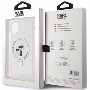 Karl Lagerfeld KLHMN61HMRSKCH iPhone 11 / Xr 6.1" balts/balts cietais apvalks ar gredzena statīvu Karl&Choupette Magnētiskais