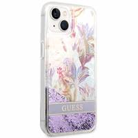 Guess GUHCP14MLFLSU iPhone 14 Plus 6.7 "violets/violets cietais apvalks Flower Liquid Glitter