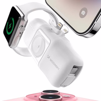Wozinsky WF16-YLS 5000mAh 15W Lightning mini portatīvais lādētājs ar iebūvētu USB-C kabeli un Apple Watch lādētāju - balta