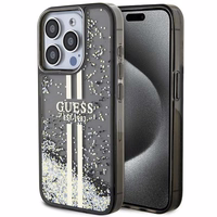 Guess Liquid Glitter Gold Stripes viedtālruņa apvalks iPhone 15 Pro - melns
