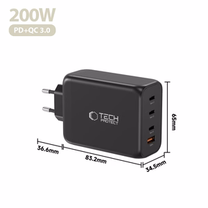 Tech-Protect NC200W-GaN 4 portu 200 W sienas lādētājs - melns
