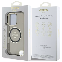 Guess IML Metal Mountain Logo Magnētiskais iPhone 16 Pro viedtālruņa apvalks - melns