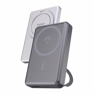 Dudao K28 10000mAh PD 22.5W Magnētiskā portatīvais lādētājs ar metāla apvalku un gredzena statīvu - sudraba