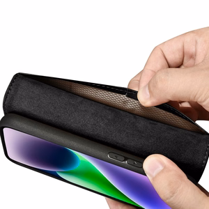 iCarer Maki apvalks 2in1 vāks iPhone 14 Plus Anti-RFID ādas atverams apvalks melns (WMI14220727-BK)