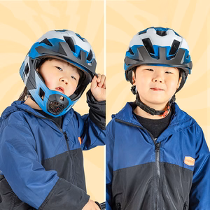 Rockbros TS-61 10110061001 bērnu velo ķivere ar noņemamu zoda aizsargu, izmērs S (48-52) - zila