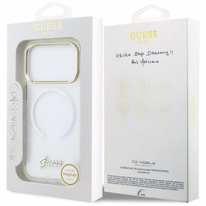 Guess IML Gradient Script Metal MagSafe чехол для iPhone 17 Pro Max белый