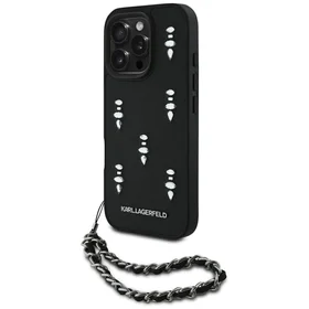 Karl Lagerfeld Saffiano Crystals ar ķēdi viedtālruņa apvalks iPhone 16 Pro - melns