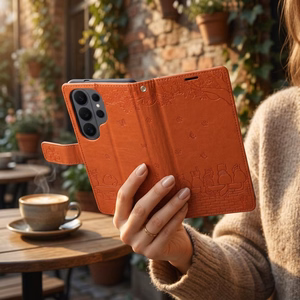 Atvēramais maciņš priekš Samsung A27 Mezzo Book kaķi brūns