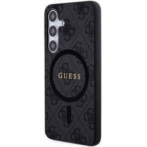 Guess 4G Collection Ādas Metāla Logotips Magnētiskais viedtālruņa apvalks Samsung Galaxy S24+ - melna