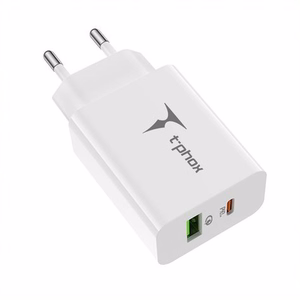 SIENAS LĀDĒTĀJS T-PHOX SPEEDY USB-C 20W + USB 18W QC 3.0 BALTS