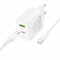 Borofone sienas lādētājs BN30 Cargador GaN - USB + Type C - QC 3.0 PD 45W ar Type C uz Type C kabeli balts