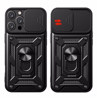 Hybrid Armor Camshield bruņots viedtālruņa apvalks iPhone 16 Pro Max ar kameras vāciņu un statīvu - melns