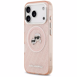 Karl Lagerfeld IML mirdzošais Karl & Choupette galvu logotipa magnētiskais viedtālruņa apvalks iPhone 17 Pro - rozā