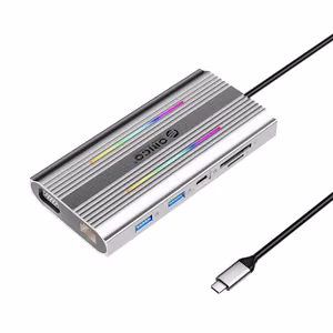 Orico XDR 12in1 RGB USB-C Docking Station USB-A USB-C PD 100W 2x HDMI 4K 60Hz VGA RJ45 Gigabit SD and microSD Card Reader - Gray