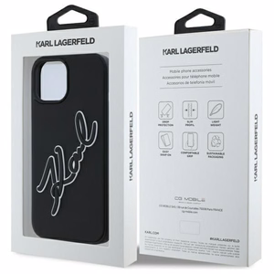 Karl Lagerfeld 3D Gumijas Paraksts viedtālruņa apvalks iPhone 15 - melns