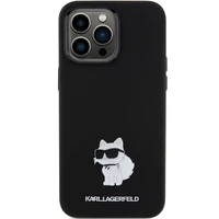 Karl Lagerfeld silikona Choupette Metal Pin viedtālruņa apvalks iPhone 15 Pro Max - melns