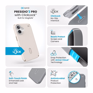 Speck Presidio2 Pro vāciņš ar MagSafe un ClickLock iPhone 16 tālrunim, Bleached Bone/Heirloom Gold