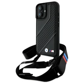 BMW M Edition Carbon Stripe & Strap Viedtālruņa apvalks Apple iPhone 16 - melns