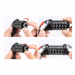 Rockbros RKS531 velosipēda slēdzene ar 5 ciparu kodu, tērauda trosi, 180 cm, ar LED apgaismojumu - melna