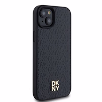 DKNY Ādas raksts metāla logotips Magnētiskais viedtālruņa apvalks iPhone 15 / 14 / 13 - melna