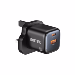 Unitek GaN tīkla lādētājs USB-A un USB-C 20W melns