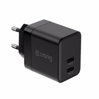 Crong Ultra Compact GaN - 2x USB-C 35W PD 3.0 tīkla lādētājs with PPS (melns)