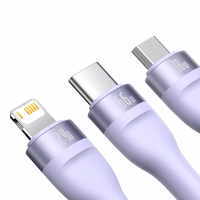 Baseus kabelis Flash Series II 3 in 1 - USB uz Type C, Lightning, Micro USB - 66W 6A 1,2 metri (CASS040005) violets