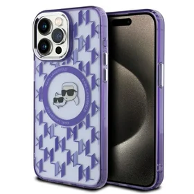 Karl Lagerfeld IML Monogramma Karl & Choupette Galva Magnētiskais Viedtālruņa apvalks iPhone 15 Pro - violets