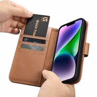 iCarer Viedtālruņa apvalks 2in1 no ādas ar atlokāmu vāciņu Anti-RFID brūns iPhone 14 (WMI14220725-BN)