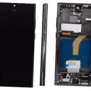 LCD ekrāns Samsung S908 S22 Ultra ar skārienjūtīgu ekrānu un rāmi melns OLED (īstais izmērs)