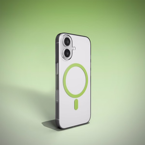 Чехол Puro Lite Mag TPU+PC совместимый с MagSafe для iPhone 17 - прозрачный с зелёным кольцом