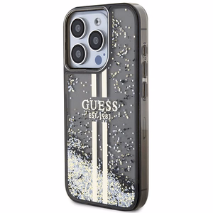 Guess Liquid Glitter Gold Stripes viedtālruņa apvalks iPhone 15 Pro - melns
