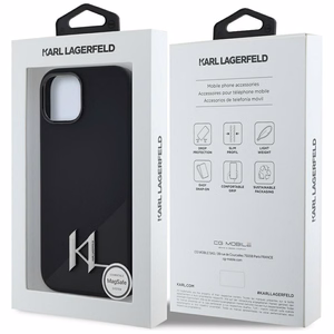 Karl Lagerfeld Silikona Shadow Metal Initial Magnētiskais viedtālruņa apvalks iPhone 15 melns