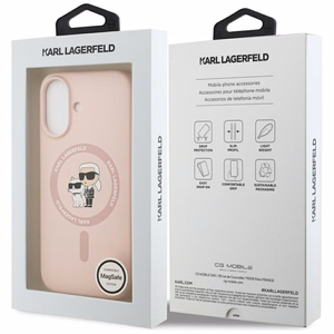 Karl Lagerfeld silikona Karl&Choupette gredzena magnētiskais viedtālruņa apvalks iPhone 17 - rozā