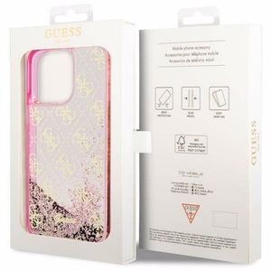 Guess GUHCP14LLC4PSGP iPhone 14 Pro 6.1" rozā cietais viedtālruņa apvalks ar šķidro spīdumu 4G daļēji caurspīdīgs