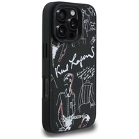 Karl Lagerfeld Grained Pattern & Logo MagSafe Maciņš for iPhone 16 Pro - melns
