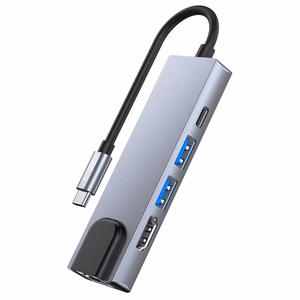 HUB Tech-Protect V3 5in1 USB-C - USB-A 3.0 / USB-A 2.0 / USB-C / HDMI / RJ45 - pelēks