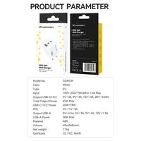 Wozinsky CGWCW 65W GaN sienas lādētājs USB-A / 2 x USB-C - balts